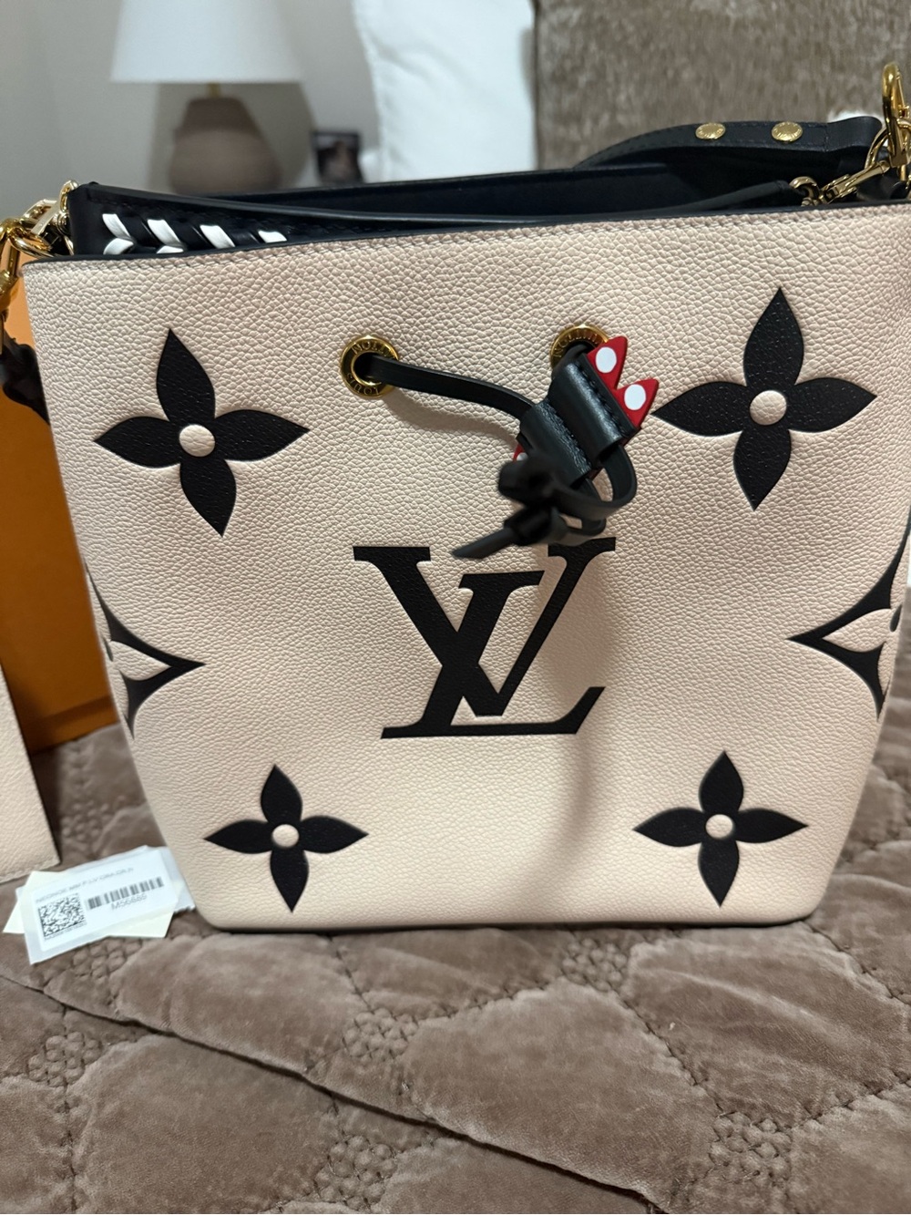 Louis Vuitton Beige and Black Monogram Drawstring Bucket Bag